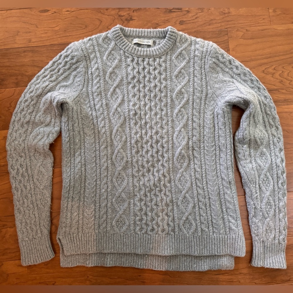 Outerknown Merino Wool/Cotton Gray Cable Knit Fisherman Sweater